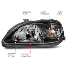 Load image into Gallery viewer, Anzo Headlights Honda Civic EK (99-00) Crystal OEM Replacement - Black / Chrome / Gun Metal - Black Alternate Image