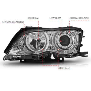 Anzo Projector Headlights BMW 325i 330i Sedan E46 (02-05) [w/ LED Halo] Black or Chrome