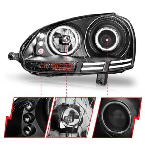 Anzo Projector Headlights VW Rabbit Golf GTI Jetta MK5 (06-09) SMD LED Halo Black