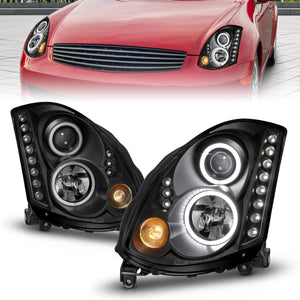 Anzo Projector Headlights Infiniti G35 Coupe w/ HID (03-07) RX LED Halo - Chrome / Black