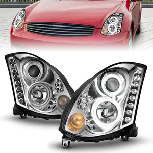 Anzo Projector Headlights Infiniti G35 Coupe w/ HID (03-07) RX LED Halo - Chrome / Black