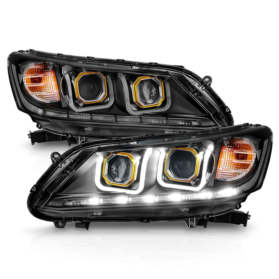 Anzo Projector Headlights Honda Accord Sedan (13-14-15) U-Bar Halo / Black 121492