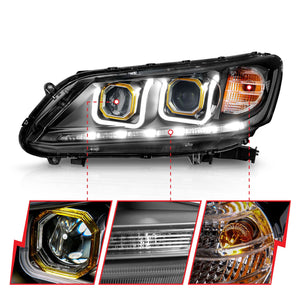 Anzo Projector Headlights Honda Accord Sedan (13-14-15) U-Bar Halo / Black 121492