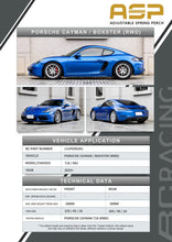 Load image into Gallery viewer, BC Racing ASP Height Adjustable Lowering Springs Porsche 718 Cayman &amp; Boxster 982 RWD (2016-2023) HAS Kit with Optional Front Camber - Retains EDC / Electronic Dampening - Without Front Camber Alternate Image