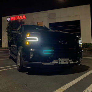 AlphaRex LED Projector Headlights Chevy Silverado 1500 (16-18) [LUXX Series - DRL Light Tube] Alpha-Black / Black / Chrome