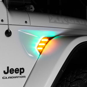 XKGlow RGB + Amber Fender Vent Jeep Wrangler JL/ Gladiator JT w/ Turn Signal Running Light / XKChrome Smartphone App