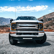 Load image into Gallery viewer, AlphaRex LED Projector Headlights for Ford F250 F350 F450 F550 Super Duty (2017-2019) MKII Luxx Series with Sequential Signal - Alpha Black / Black Alternate Image