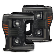 Load image into Gallery viewer, AlphaRex LED Projector Headlights for Ford F250 F350 F450 F550 Super Duty (2017-2019) MKII Luxx Series with Sequential Signal - Alpha Black / Black Alternate Image