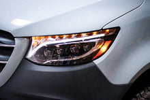 Load image into Gallery viewer, AlphaRex LED Projector Headlights for Mercedes Sprinter 1500/2500/3500 (2019-2026) Luxx &amp; Nova Series with Sequential Signal - Alpha Black / Black Alternate Image