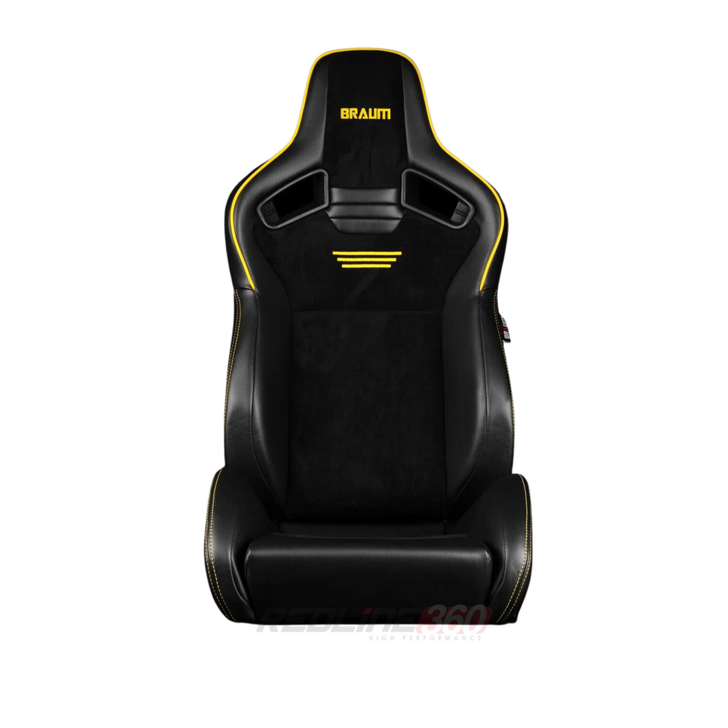 BRAUM Elite V2 Sport Seats (Reclinable - Black Suede) Yellow  or Red Stitching