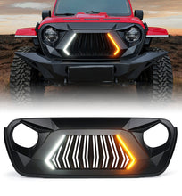 Load image into Gallery viewer, Xprite Front Grill Jeep Wrangler JK (2007-2018) JL (2018-2024) w/ LED Turn Signal Lights - Matte Black / Shark Grille Alternate Image