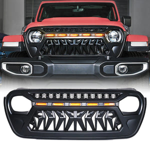 Xprite Grille Jeep Wrangler JL (18-23) Gladiator JT (20-23) w/ Amber LED Running Lights