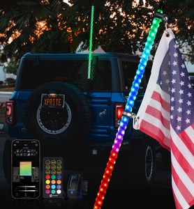 Xprite RGB LED Whip Lights w/ Spring Mount & U.S. Flag / Xprite Flag - Multiple Length Options