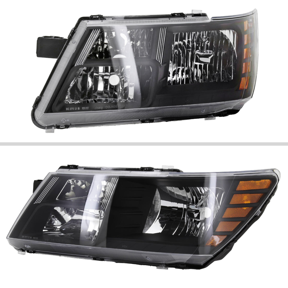 thumbnail image 2 of Pair Headlight Assemblies For Dodge Journey 2009-2020 - Black Housing Halogen Left+Right 2 of 6