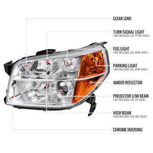 Spec-D Projector Headlights Honda Pilot (2006-2008) Chrome / Black Housing OEM Replacement