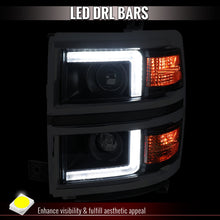Load image into Gallery viewer, Spec-D Projector Headlights Chevy Silverado 1500 (2014-2015) LED DRL Bars - Matte Black / Chrome - Matte Black / Clear Lens Alternate Image