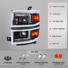 Load image into Gallery viewer, Spec-D Projector Headlights Chevy Silverado 1500 (2014-2015) LED DRL Bars - Matte Black / Chrome - Matte Black / Clear Lens Alternate Image