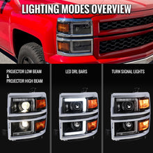 Load image into Gallery viewer, Spec-D Projector Headlights Chevy Silverado 1500 (2014-2015) LED DRL Bars - Matte Black / Chrome - Matte Black / Clear Lens Alternate Image