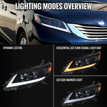 Load image into Gallery viewer, Spec-D Projector Headlights for Toyota Sienna (2011-2020) Sequential Turn Signal LED Bar - Black or Chrome Alternate Image