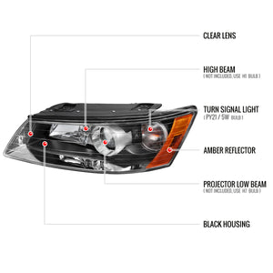 Spec-D Projector Headlights Hyundai Sonata (2006 2007 2008) Black w/ Clear Lens