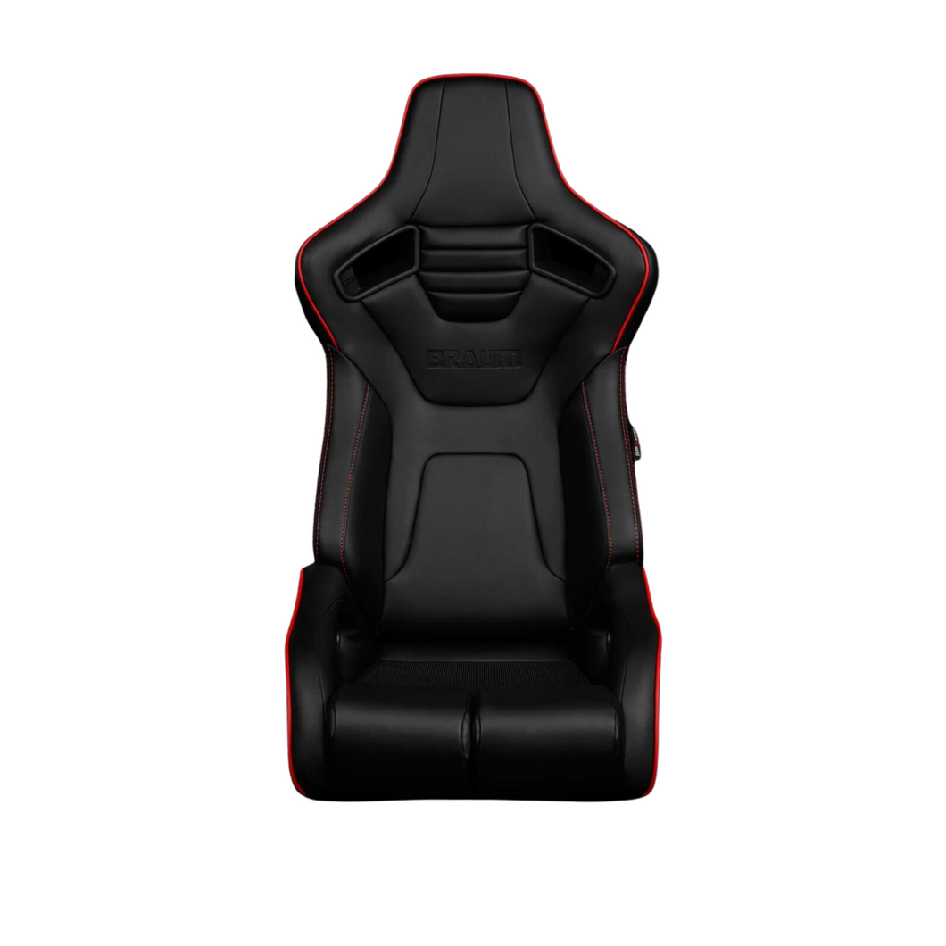 BRAUM Elite-R Racing Seats (Reclinable - Black Leatherette / Red Stitching / Red Piping ) BRR1R-BKRP