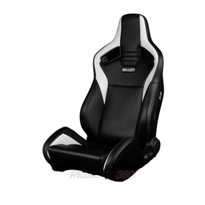 BRAUM Elite V2 Sport Seats (Reclinable - Black Leatherette) White / Red / Black Stitching