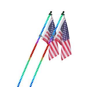 Xprite RGB LED Whip Lights w/ Spring Mount & U.S. Flag / Xprite Flag - Multiple Length Options