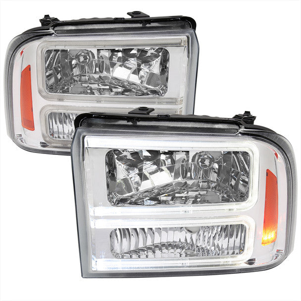 Spec-D Headlights Ford F250 / F350/ F450 / F550 Super Duty (2005-2007) OE Style w/ Dual LED C-Bar - Chrome or Black