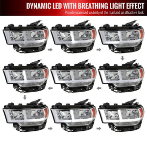 Spec-D Headlights Ram 2500 3500 (19-22) Tradesman / Big Horn -  Dual Bar LED - Black / Chrome w/ Breathing Effect