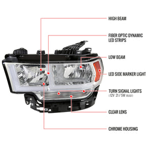 Spec-D Headlights Ram 2500 3500 (19-22) Tradesman / Big Horn -  Dual Bar LED - Black / Chrome w/ Breathing Effect