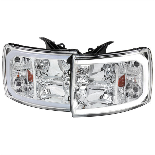 Spec-D Headlights Chevy Silverado 1500 (07-14) OE Style w/ LED C-Bar & Amber Reflector - Chrome or Black