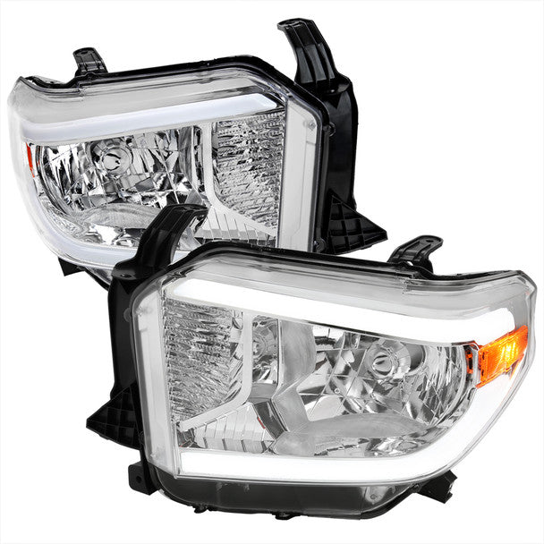 Spec-D Headlights Toyota Tundra (2014–2021) OE Style w/ LED Bar - Chrome or Black w/ Clear or Smoke Lens