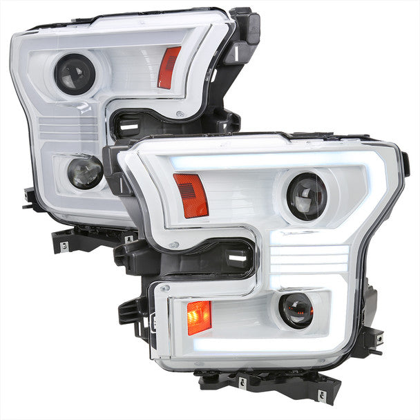Spec-D Projector Headlights Ford F150 (15–17) w/ Switchback Sequential Turn Signals w/ White Housing & Clear Lens