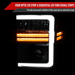 Spec-D Projector Headlights Ford F250 F350 F450 (2008-2010) Sequential LED Light Bar - Black / Chrome