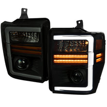 Load image into Gallery viewer, Spec-D Projector Headlights Ford F250 F350 F450 (08-09-10) LED C-Bar - Black / Smoke / Chrome - Black Housing / Smoked Lens w/ Sequential Lights Alternate Image