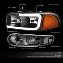 Load image into Gallery viewer, DNA Headlights for GMC Yukon (2000-2006) Yukon XL 1500 (2001-2006) with C-Shaped LED DRL and Black or Chrome Housing Alternate Image
