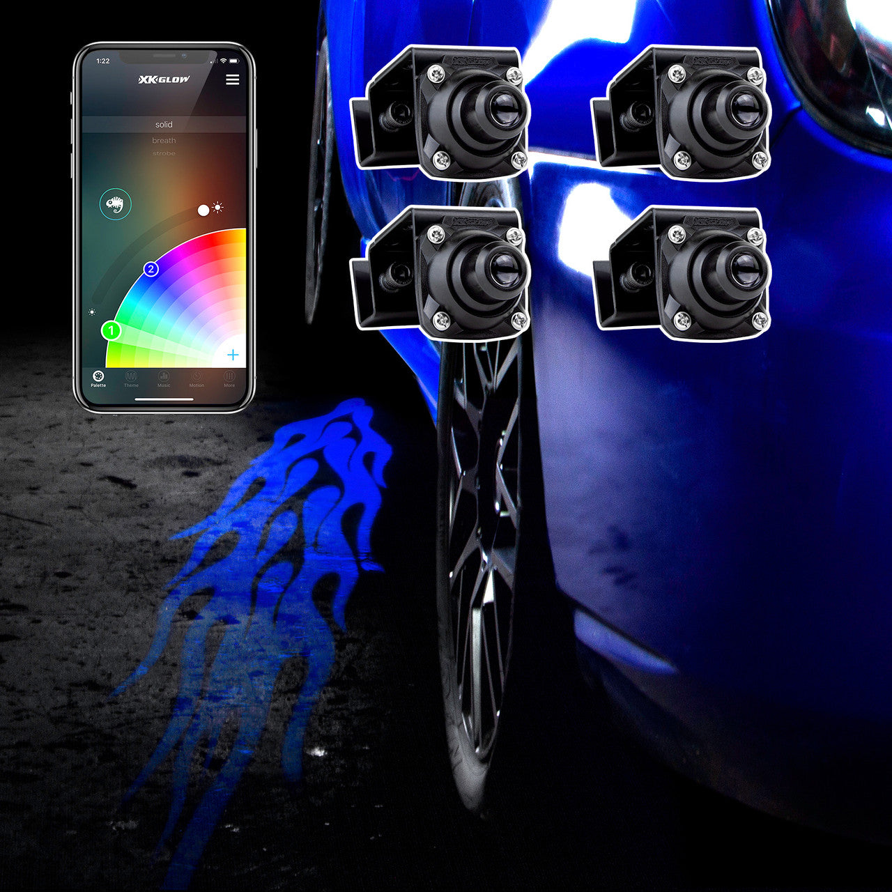 XKGlow Curbfx RGB Projector Kit w/ XKChrome Smartphone App - 2pc or 4p