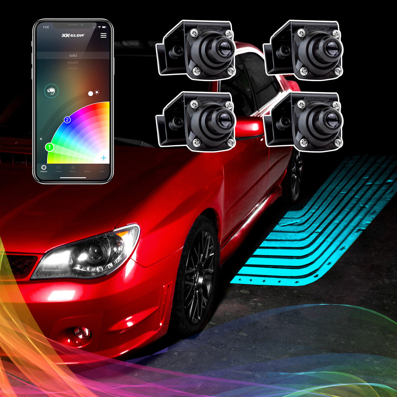 XKGlow Curbfx RGB Projector Kit w/ XKChrome Smartphone App - 2pc or 4p