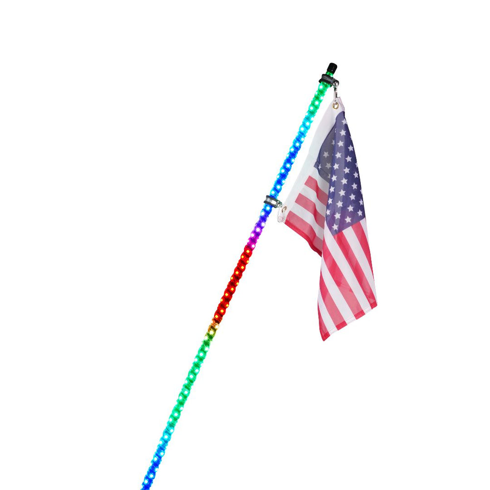 Xprite RGB LED Whip Lights w/ Spring Mount & U.S. Flag / Xprite Flag - Multiple Length Options