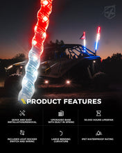 Load image into Gallery viewer, Xprite Spiral Solid Color LED Flag Pole Whip Light - Multiple Length &amp; Light Color Options - 1pc / 4ft / White Alternate Image