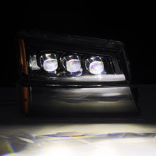 Load image into Gallery viewer, AlphaRex LED Projector Headlights Chevy Avalanche w/o Body Cladding (02-06) [3D Ice-Cube LED - NOVA Series w/ DRL] Alpha-Black / Chrome / Black Alternate Image
