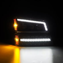 Load image into Gallery viewer, AlphaRex LED Projector Headlights Chevy Avalanche w/o Body Cladding (02-06) [3D Ice-Cube LED - NOVA Series w/ DRL] Alpha-Black / Chrome / Black Alternate Image