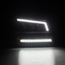 Load image into Gallery viewer, AlphaRex LED Projector Headlights Chevy Avalanche w/o Body Cladding (02-06) [3D Ice-Cube LED - NOVA Series w/ DRL] Alpha-Black / Chrome / Black Alternate Image
