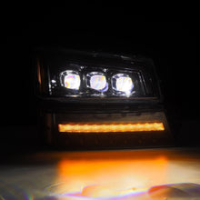 Load image into Gallery viewer, AlphaRex LED Projector Headlights Chevy Avalanche w/o Body Cladding (02-06) [3D Ice-Cube LED - NOVA Series w/ DRL] Alpha-Black / Chrome / Black Alternate Image
