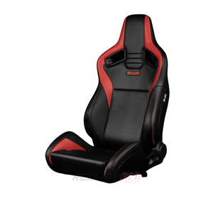 BRAUM Elite V2 Sport Seats (Reclinable - Black Leatherette) White / Red / Black Stitching