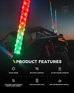 Xprite RGB LED Whip Lights w/ Spring Mount & U.S. Flag / Xprite Flag - Multiple Length Options