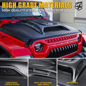 Xprite Hood Jeep Wrangler JL (18-22) [Unpainted - Piranha Series] with Functional Air Vents