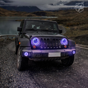 Xprite 7" RGB Headlight & Fog Light Jeep Wrangler JK (2007-2018) [Aura Series] w/ Halo Kit