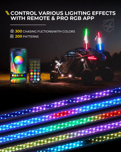 Xprite RGB LED Whip Lights w/ Spring Mount & U.S. Flag / Xprite Flag - Multiple Length Options