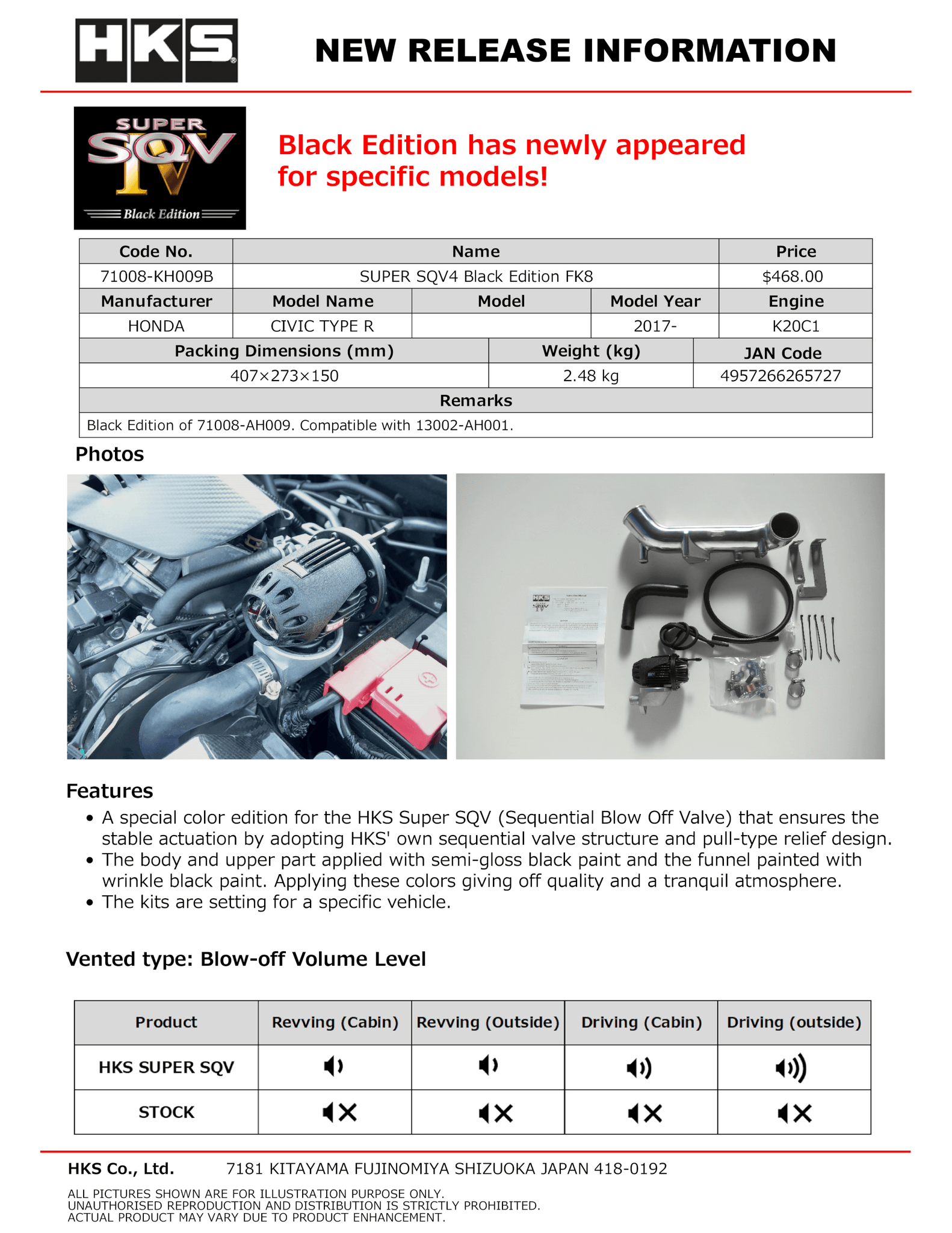 HKS Blow Off Valve Honda Civic TypeR (20172021) Super SQV4 Chrome